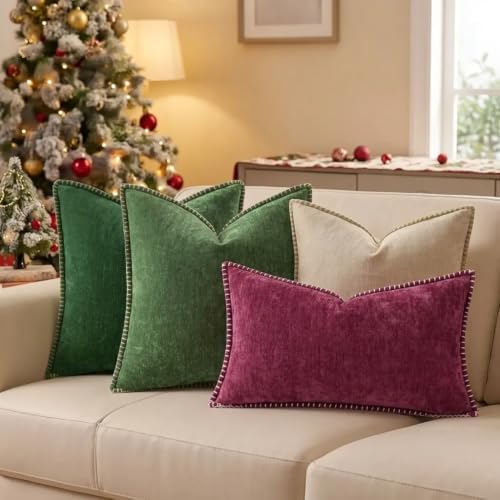 decorUhome Christmas Soft Chenille Throw Pillow Covers 12x20 Set of 2 Green - Image 2