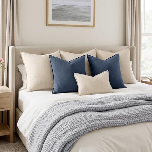 MIULEE Decorative Linen Pillow Covers 18x18 Inch Indigo Blue - Image 5