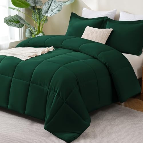 CozyLux Oversized King Comforter Set, 3-Piece Box-Stitched, Emerald Green by CozyLux