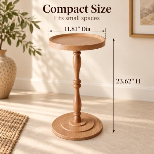 Round Drink Table, Small Pedestal Side Table, Martini Table, Natural Oak - Image 2