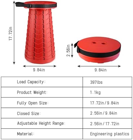 Collapsible Stool Red, Portable Folding Chair - Image 2