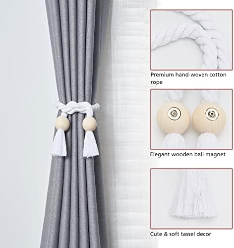 NICEEC 2 Pack Wooden Ball Magnetic Curtain Tiebacks Boho Home Decor Drape Tie - Image 3