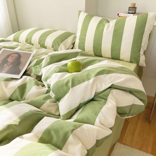 LifeTB Striped Comforter Set Queen Green White Stripes Pattern Printed - Image 4