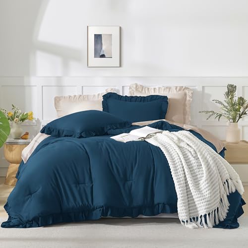 Andency Navy Blue Ruffle Comforter Oversized Queen - Image 2