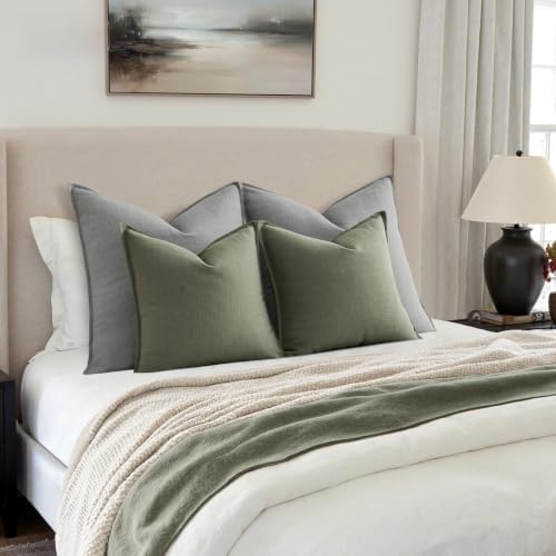 MIULEE Thick Textured Decorative Throw Pillow Covers 20x20 Inch Olive Green - Image 5