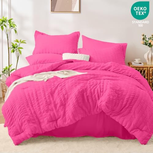 King Size Comforter Set with Sheets, 7 Pieces Bed in a Bag, Hot Pink - Image 5
