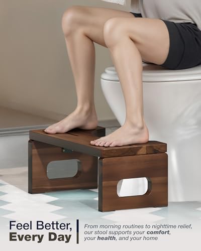 BLUEWEST Foldable Poop Stool, Acacia Wood Toilet Stool - Image 7