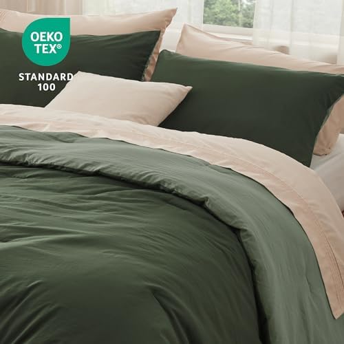 Bedsure King Comforter Set Prewashed 3Pcs Dark Olive Green/Green 104"x90" - Image 4