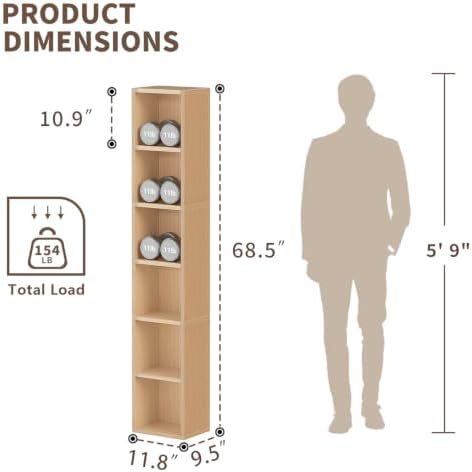 Zenira Corner Bookcase, Tall Narrow 6 Cube Storage Organizer, 6 Tier Shelf - Image 3