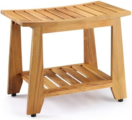 Teak Shower Bench Stool, Non-Slip Solid Teak Shower Seat Chair by Teakaura