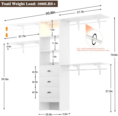 96" Wall Mounted Closet System - Image 7
