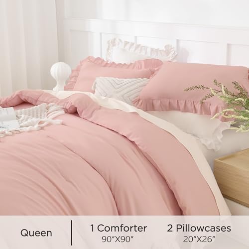Andency Blush Queen Comforter Set, 3 Pieces Farmhouse Shabby Chic Bedding - Image 5