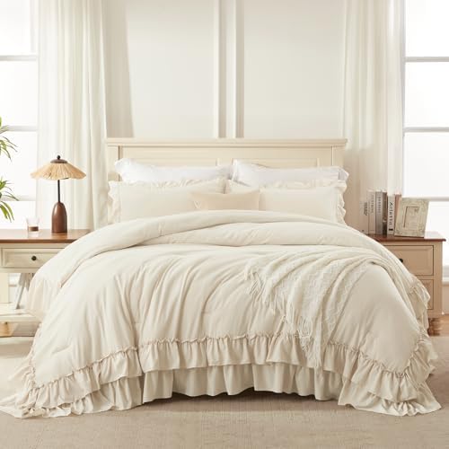 Andency Beige Twin Size Ruffle Comforter Set, 2 Pieces - Image 3