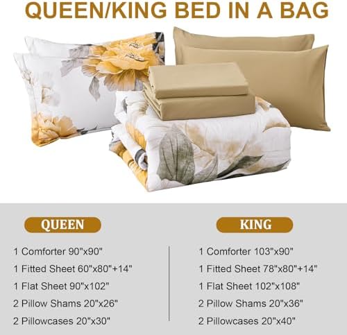Yellow King Size Comforter Set, 7 Piece Floral Bed in a Bag - Image 6