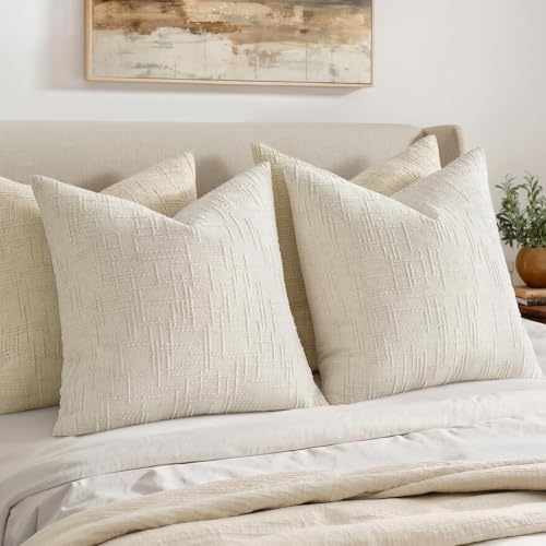 MIULEE Chenille Textured Euro Throw Pillow Covers Cream White 26x26 - Image 4