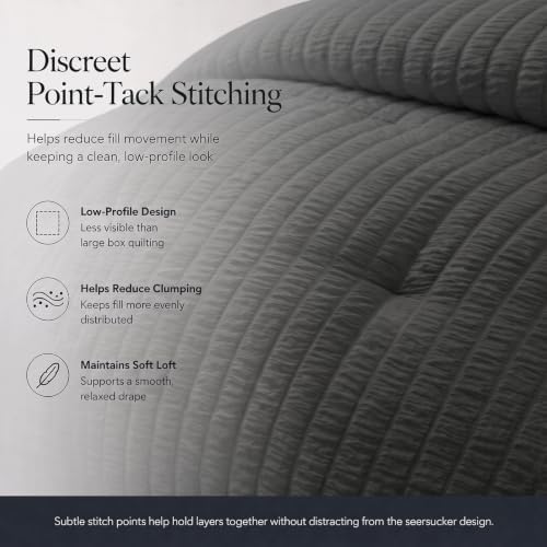 CozyLux King Size Comforter Set, 7 Pieces Dark Grey Seersucker Bed in a Bag - Image 4