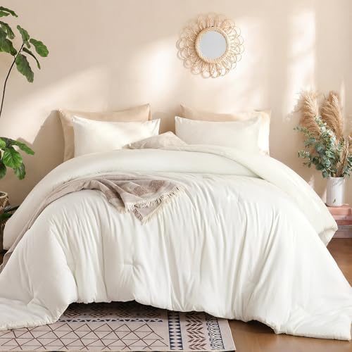 weigelia Cream Comforter Set Queen Size, All Season Lightweight Bedding Set by WEIGELIA