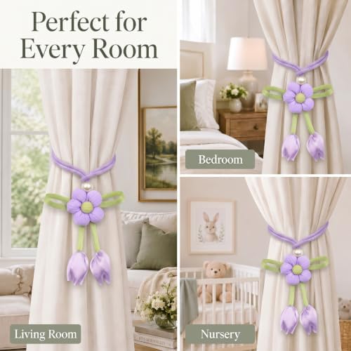 Floral Curtain Tiebacks, 4 Pack Adjustable Curtain Holdbacks - Image 3