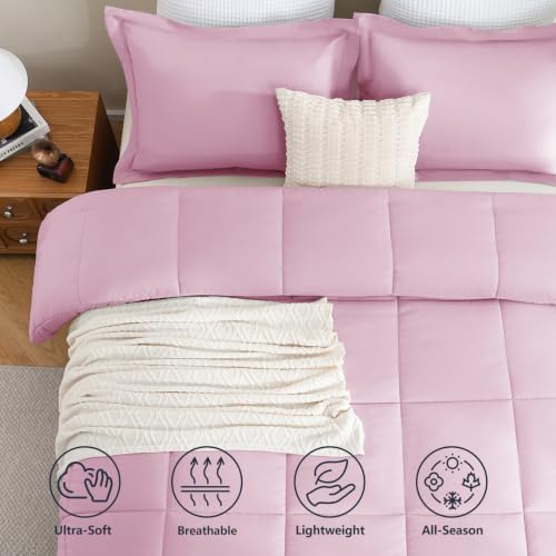 CozyLux Full Size Comforter Sets, 3-Piece Box-Stitched, Light Pink - Image 3