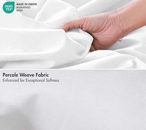 RUVANTI 100% Cotton Queen Sheets, Percale Queen Sheet Set, Bright White - Image 3