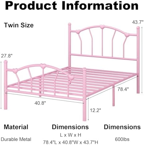 IMMERSTABLE Twin Metal Bed Frame, Heart-Shaped Platform Bed - Image 2