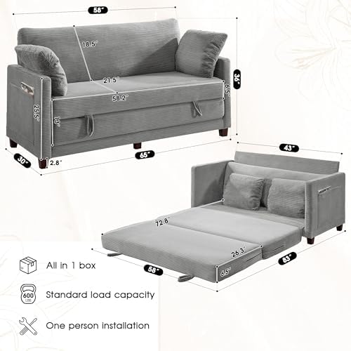 65" Convertible Loveseat Sofa Bed, 2-in-1 Folding Sofa Bed - Image 2