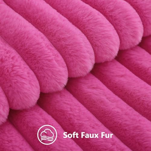 decorUhome Fall Faux Fur Throw Pillow Covers 24x24 Set of 2 Hot Pink - Image 2