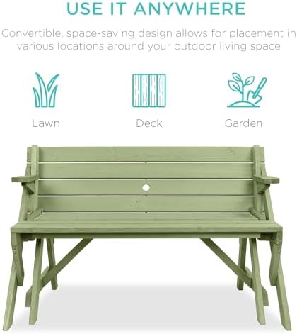 Best Choice Products 2-in-1 Transforming Interchangeable Outdoor Wooden Picnic - Image 4