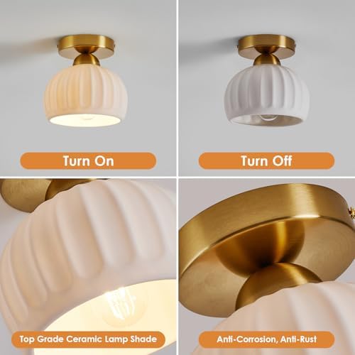 Vintage Gold Semi Flush Mount Hallway Ceiling Light 2 Pack 7.1″ Ceramic - Image 4