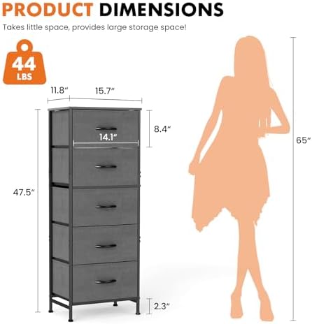 Sweetcrispy 5 Storage Drawer Bedroom Dresser, Tall Dresser - Image 3