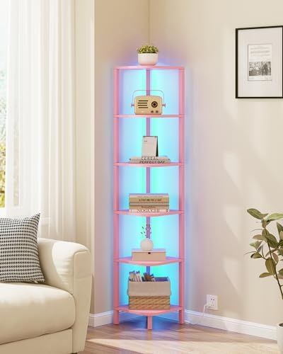 TUTOTAK Corner Shelf with LED Light, 6-Tier Corner Bookshelf - Image 4