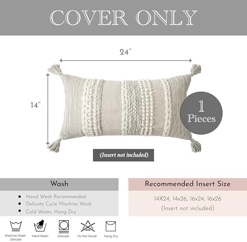 BlissBlush Gray Decorative Lumbar Pillow Cover 14x24, Boho Accent Throw Pillow - Image 6