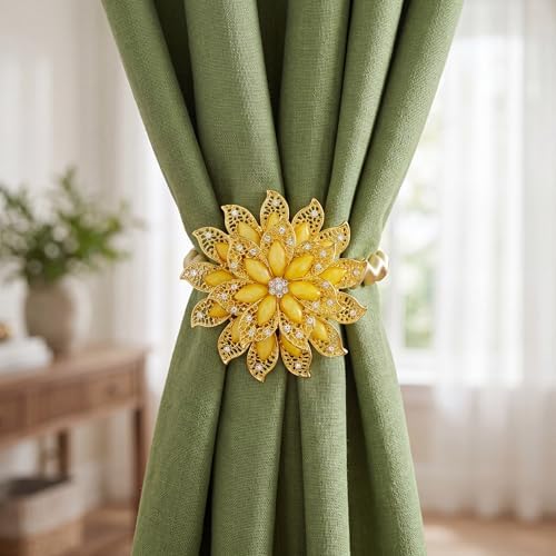 2 Pack Gold Yellow Flower Curtain Tiebacks Window Holdback Buckles - Image 4