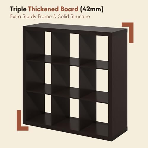 Furinno Cubicle Record Player Stand, 9-Cube Record Storage, Dark Oak - Image 5