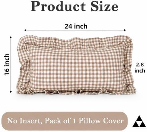 JoraLion Ruffled Lumbar Pillow Cover 16x24 Gingham Khaki - Image 4