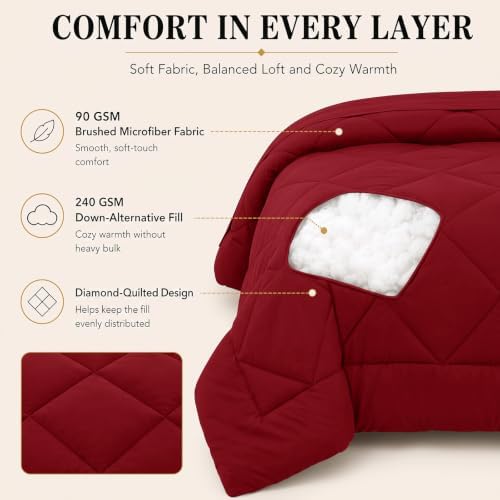 CozyLux Queen Comforter Set 88"x88" Dark Red - Image 3