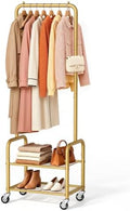 Small Clothes Rack with Shelves, Metal Sturdy Rolling Clothing Racks by AOODA