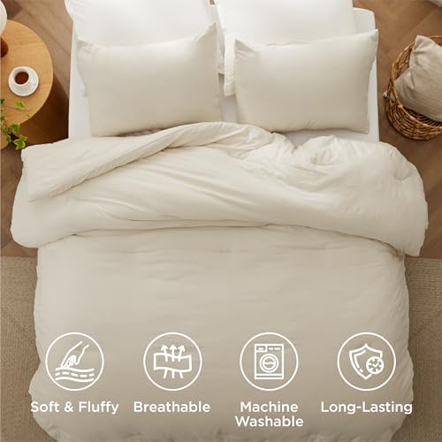 Bedsure California King Comforter Set Prewashed Bedding 3Pcs Cream 104"x96" - Image 4