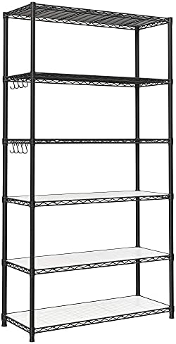SONGMICS 6-Tier Storage Shelves, Adjustable Wire Shelving Unit, 8 Hooks by SONGMICSbySONGMICSHOME