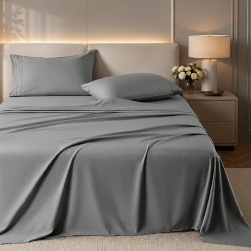 ROSE&RISY Light Grey Full Sheet Set, 4 Pieces Soft Bedding Queen Sheet Set by ROSERISY