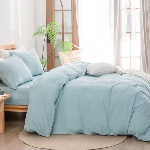 BESTOUCH Cotton Solid Duvet Cover Set Hushed Green Oversized Full - Image 3