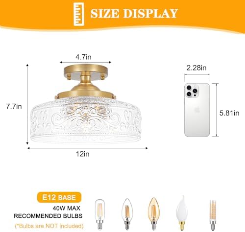 Gold Semi Flush Mount Ceiling Light, 3-Light Close to Ceiling Light - Image 3
