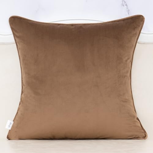 Alerfa Brown Throw Pillow Cover 20x20 Inch, Square Cut Velvet Maple Leaf - Image 2