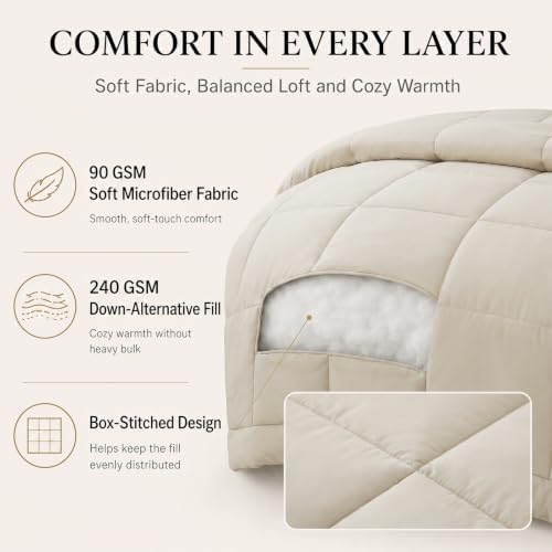 CozyLux Oversized King Comforter Set Beige - Image 3