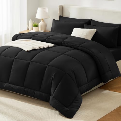 HIMEET Queen Comforter Set Black, 7 Pieces Bed in a Bag by Unknown