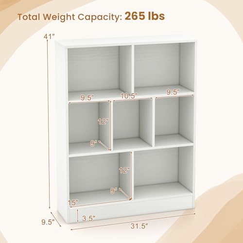 GIANTEX 7 Cube Bookcase, 4-Tier Freestanding Bookshelf w/ 7 Open Compartments - Image 2