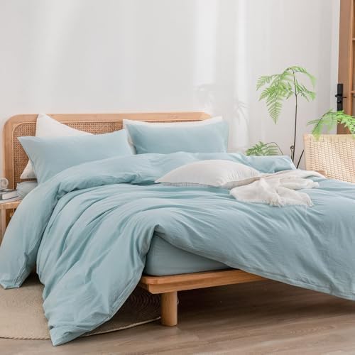 BESTOUCH Cotton Solid Duvet Cover Set Hushed Green Oversized Full - Image 4