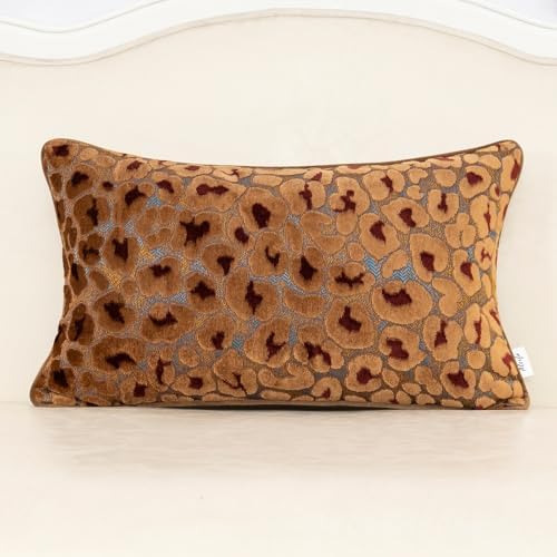 Alerfa Brown Floral Throw Pillow Cover 12 x 20 Inch Cut Velvet Rectange Luxury by Alerfa