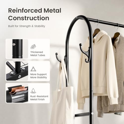 Cesun Small Clothes Rack with 3-Tier Mesh Shelves & 8 Hooks - Image 5