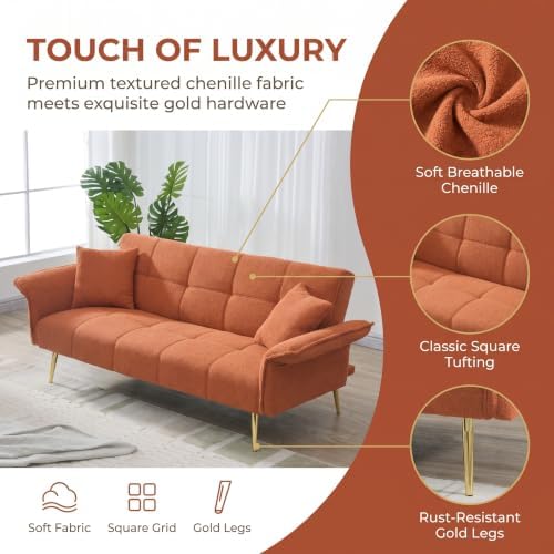 70.1" Teddy Futon Sofa Bed, Convertible Loveseat Couches - Image 4